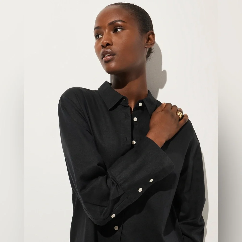 NWT J.Crew Relaxed-fit beach shirt in linen-cotton blend swim cover up SzS black
